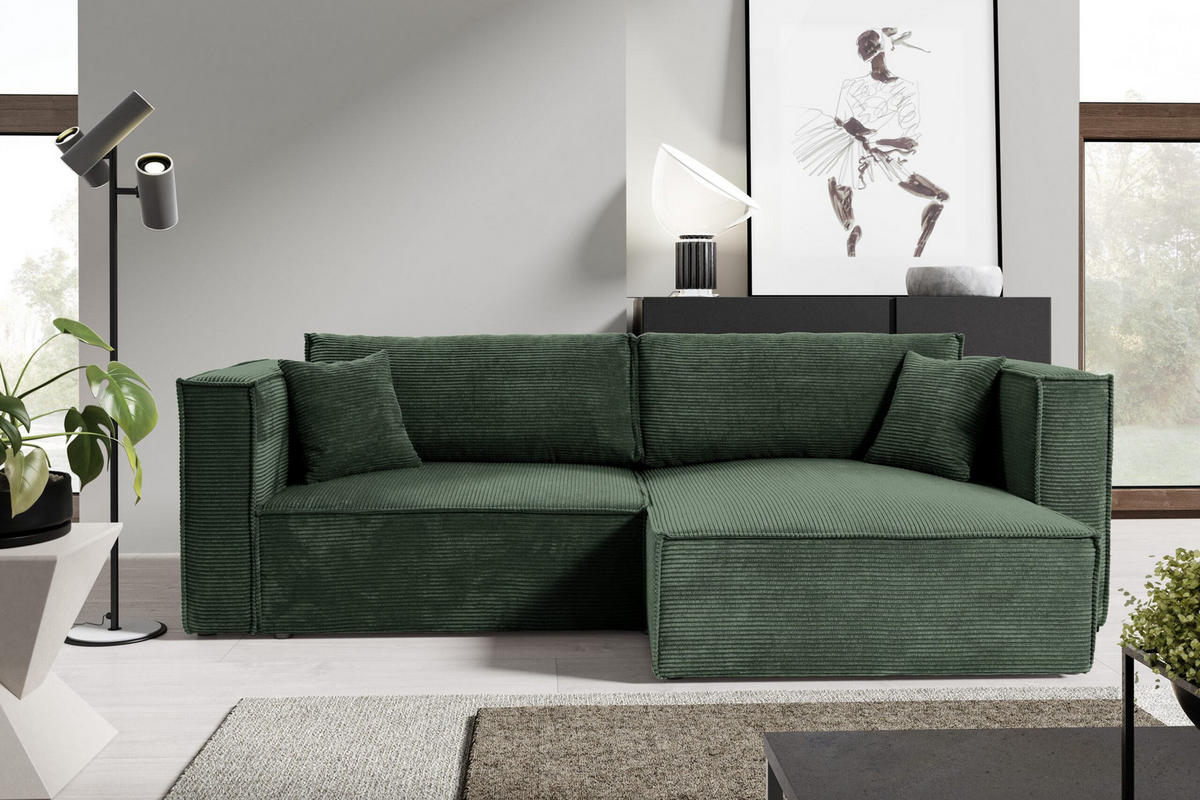 ECKSOFA mit Schlaffunktion Cord Grün - Grün, Textil (245/148cm) - Furnisell