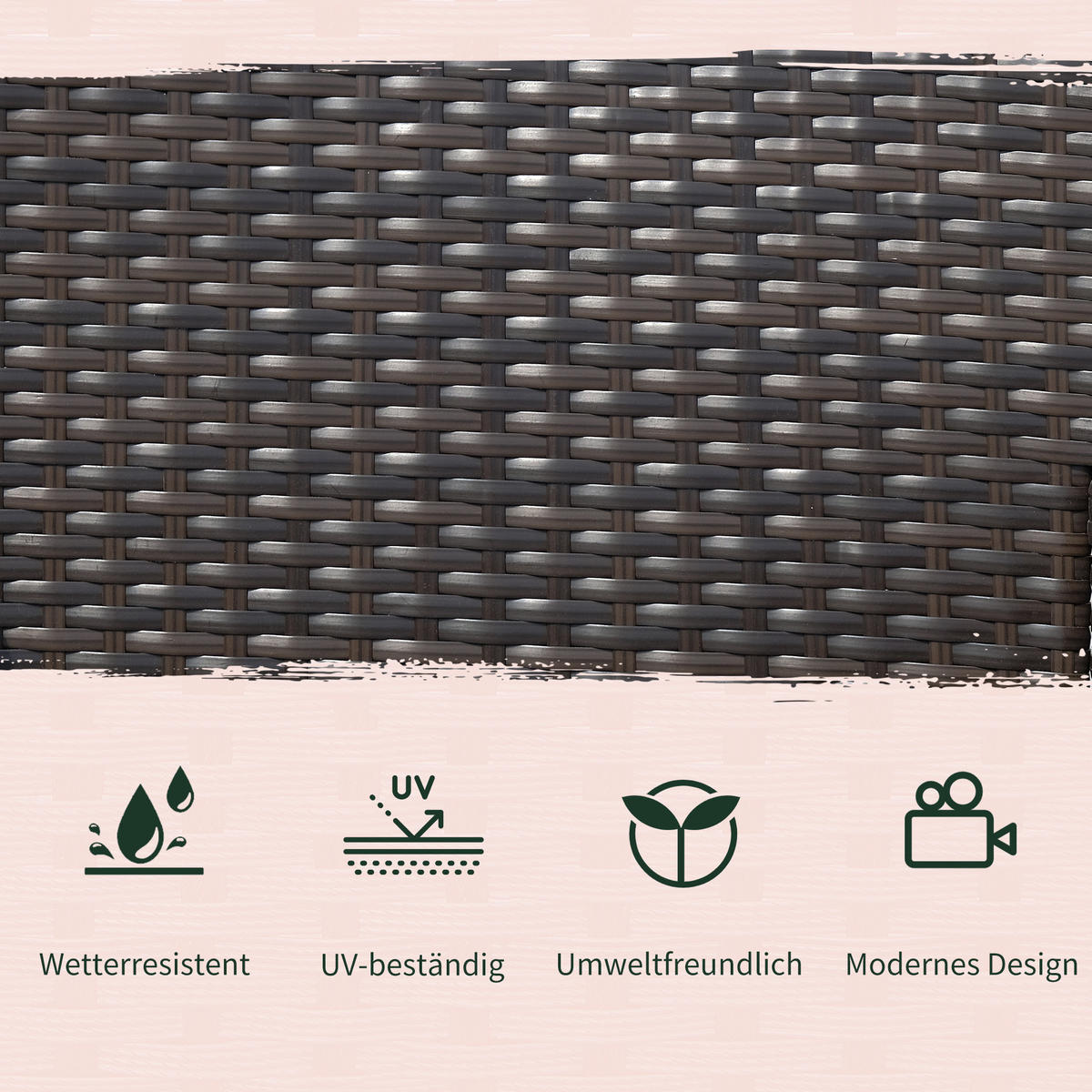 POLYRATTAN Gartenbank mit Tisch 2-Sitzer Stahl Braun B133 x T63 x H84cm - Braun, Kunststoff (63/84/133cm) - Outsunny