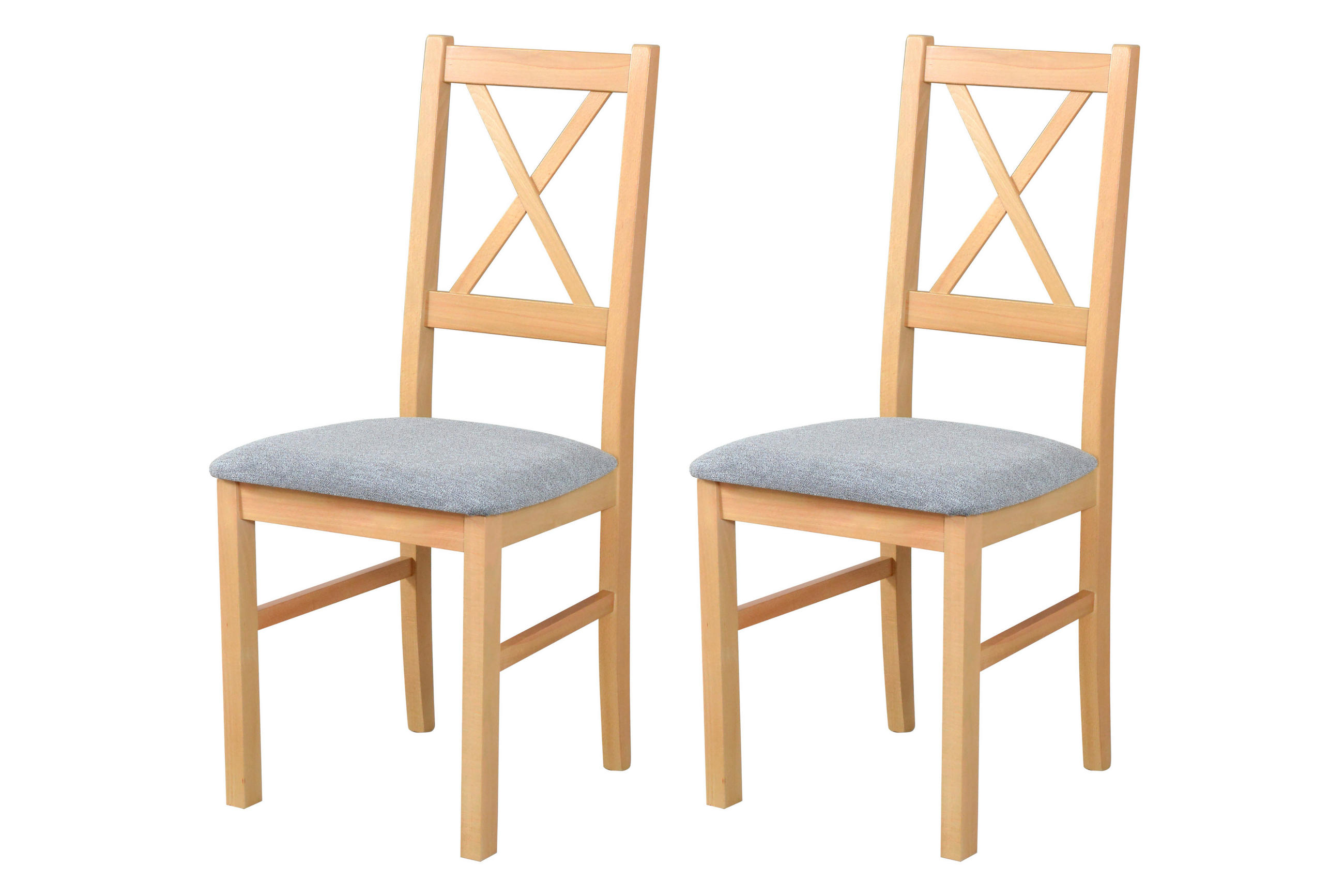 STUHL Nilo 10 (2er Set) - Birkefarben/Grau, Holz (43/94/40cm) - Leaf Design