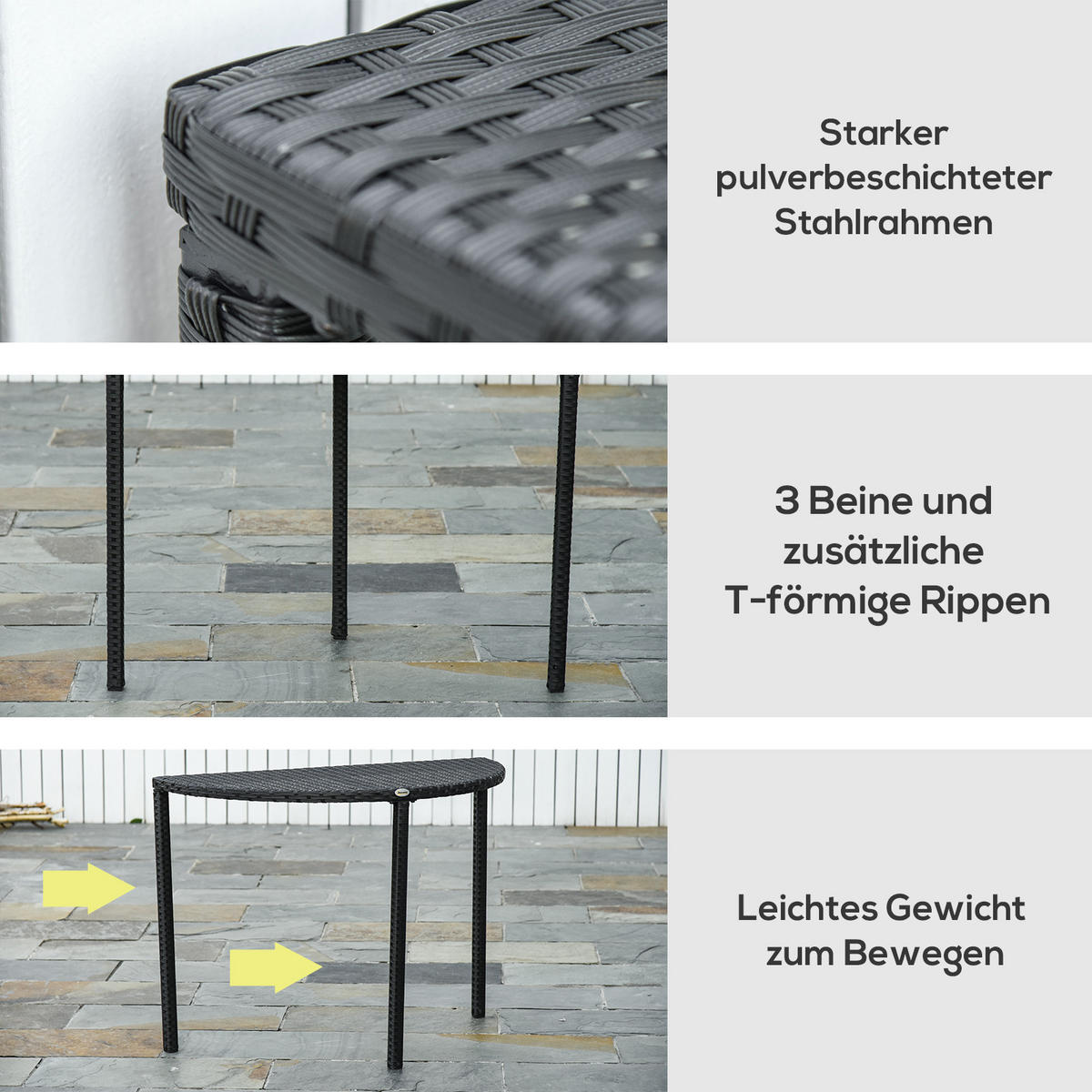 BALKONTISCH, Schwarz, Polyrattan, Metall - Schwarz, Kunststoff (100/50/74cm) - Outsunny
