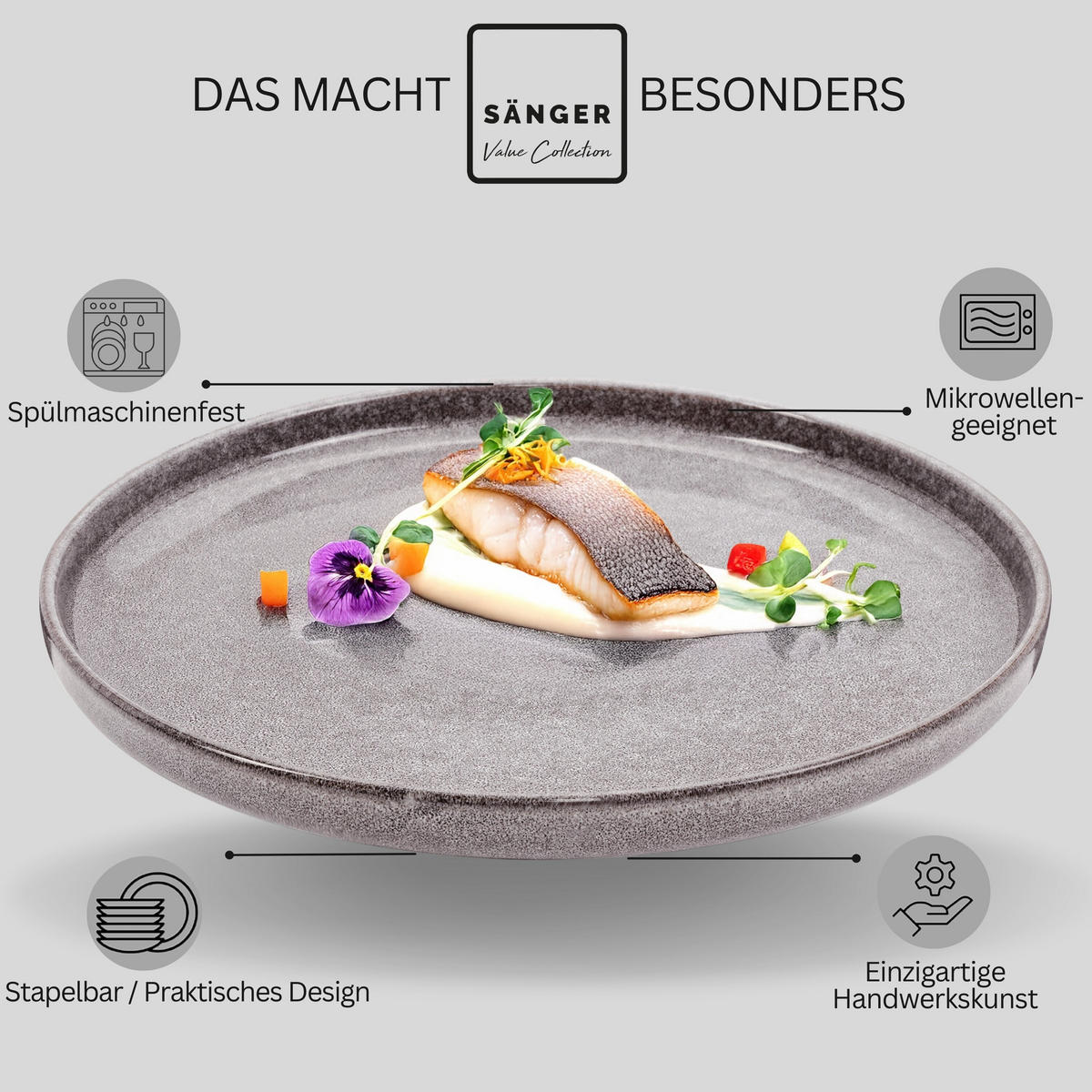 SPEISETELLER SET KAIRO MONDGRAU - 4 teilig aus Steingut - Dunkelgrau, Keramik (34.6cm) - Sänger