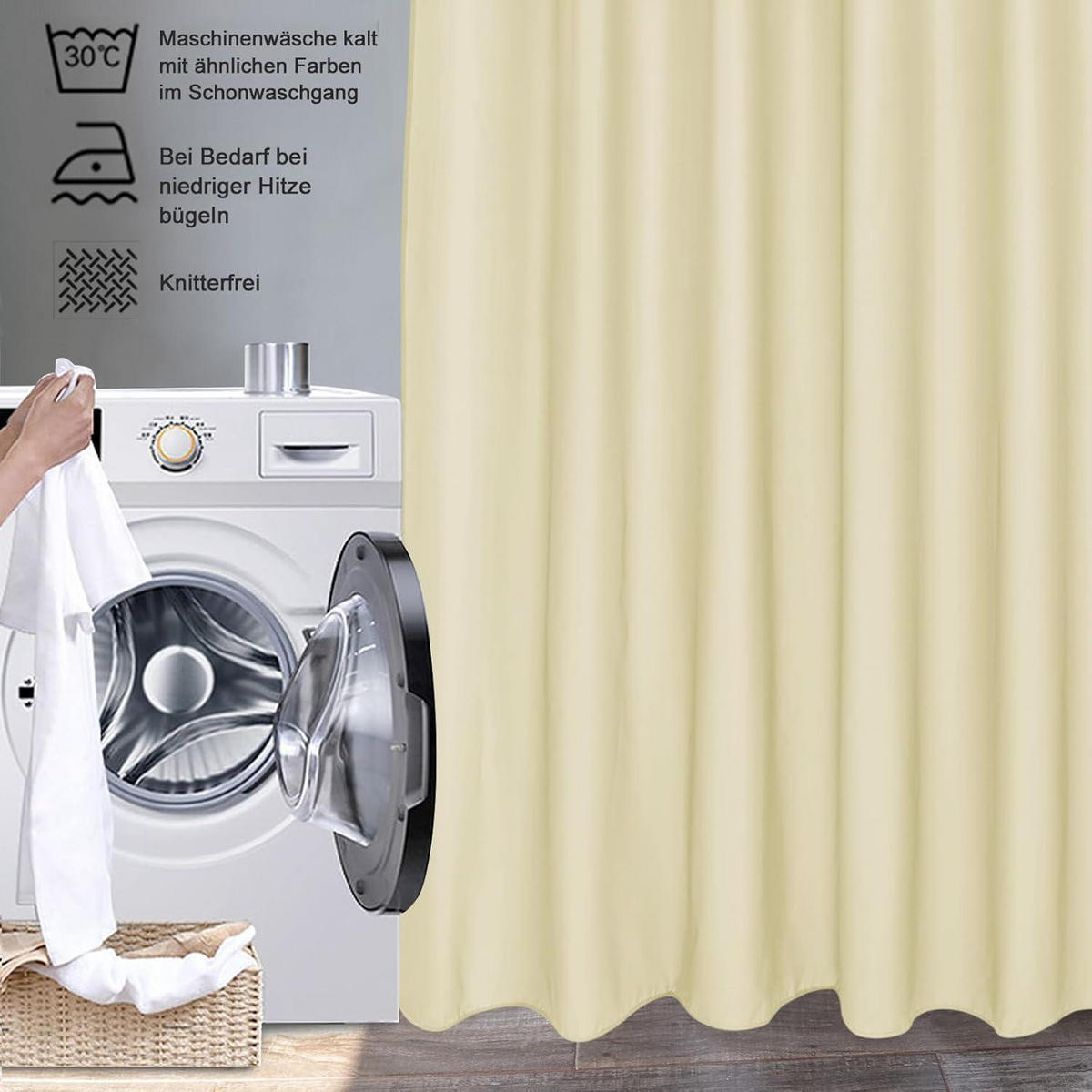 DUSCHVORHANG Beige 180 x 200 cm Textil Polyester Wasserdicht Waschbar - Beige, Textil (180/200cm)