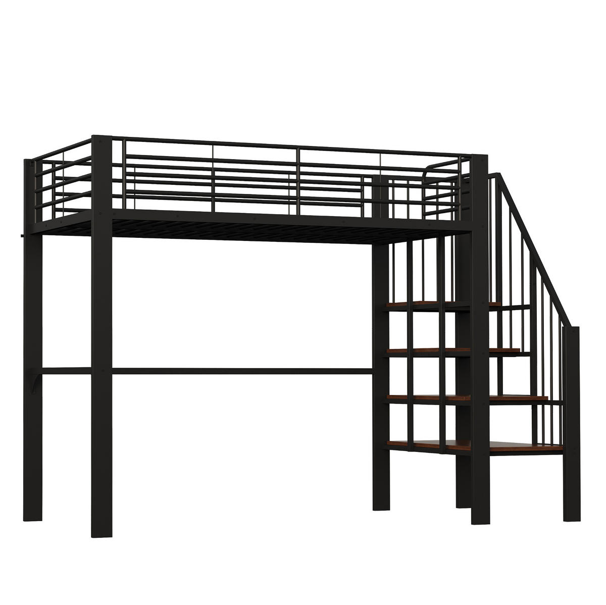 HOCHBETT 90/200 cm Schwarz aus Metall und Holz mit Treppe - Schwarz, Metall (90/200cm) - OKMYHOME