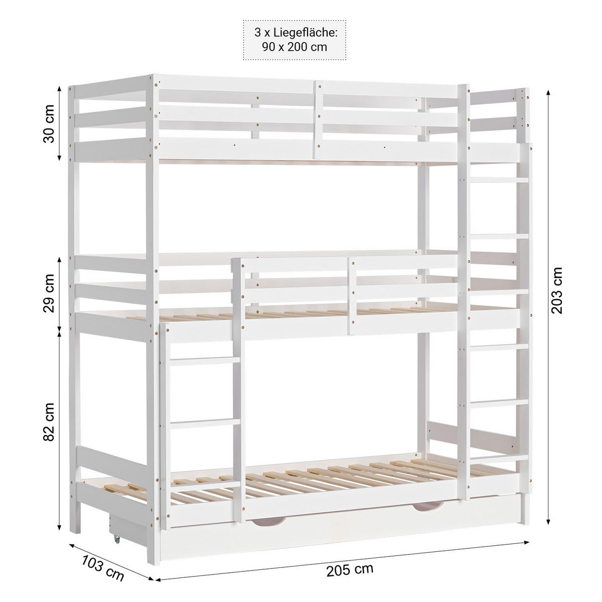 ETAGENBETT Kinderbett 90/200 cm weiß mit Bettkasten mit Matratzen - Weiß, Holz - Homestyle4u