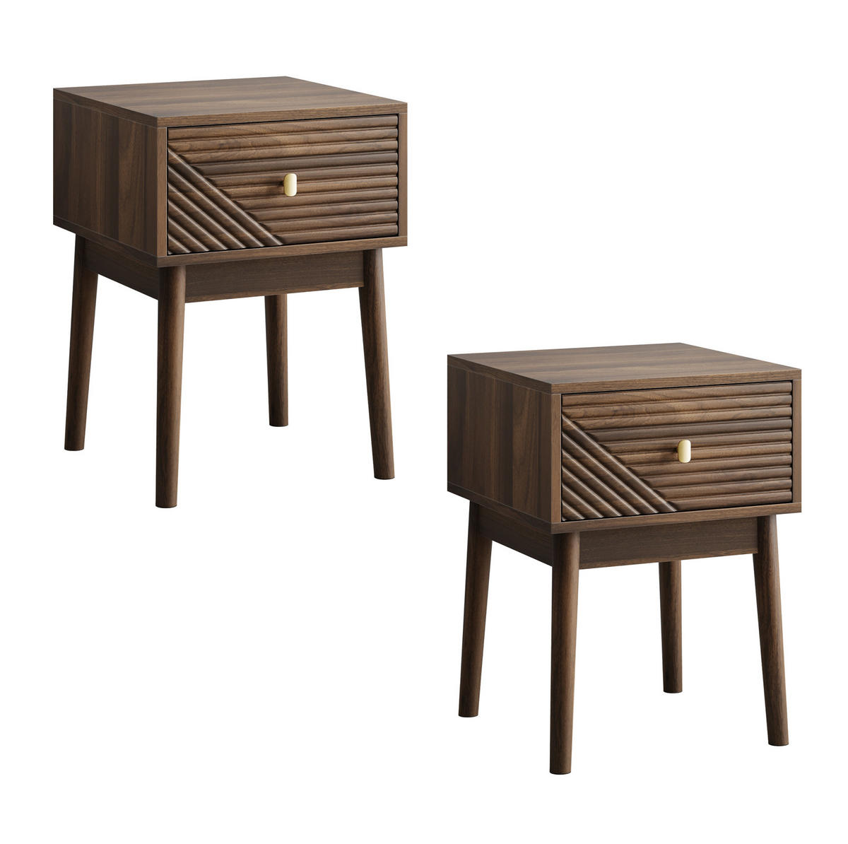 NACHTTISCH-SET (2 Stück) aus MDF mit 2 Schubladen, 40/40/55 cm, Walnuss - Walnussfarben, Holzwerkstoff (40/55/40cm) - Redom