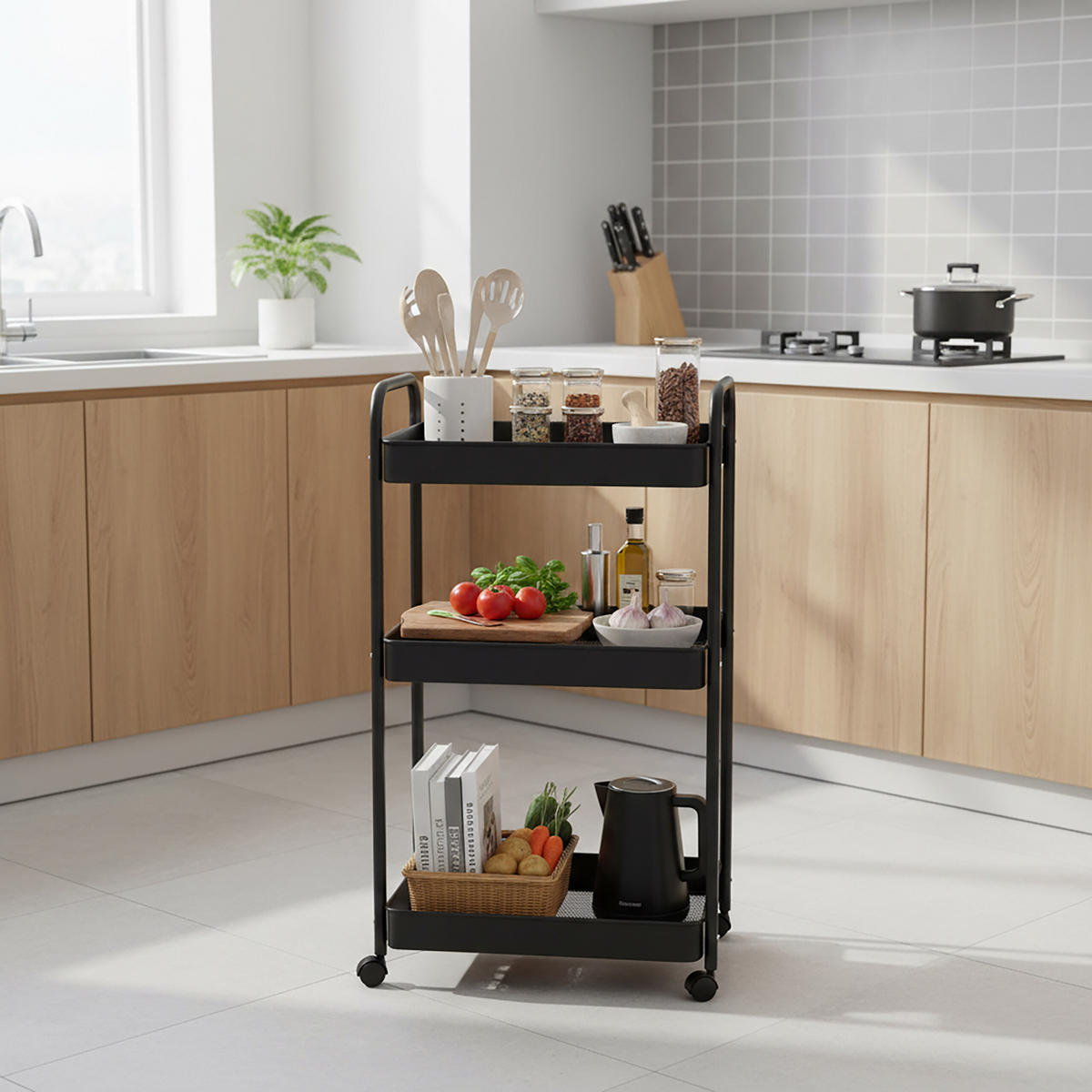 VOZÍK - černá, kov/plast (30/78/42.7cm) - Relaxdays