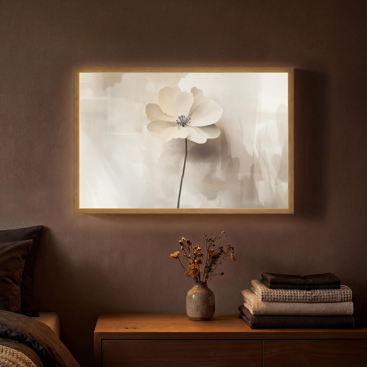 NÁSTĚNNÁ LAMPA S AKUMULÁTOREM Květina - béžová - barva - stín 60x40 cm - béžová, kompozitní dřevo (60/40/8cm) - OnlyWow