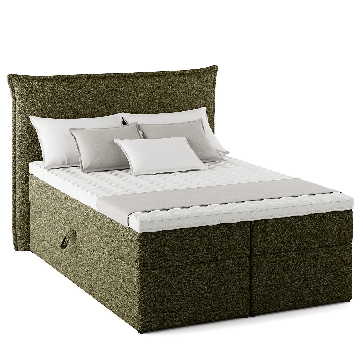 BOXBETT mit Stauraum - Bouclé - Olivgrün, Holzwerkstoff/Textil (140/200cm) - home24