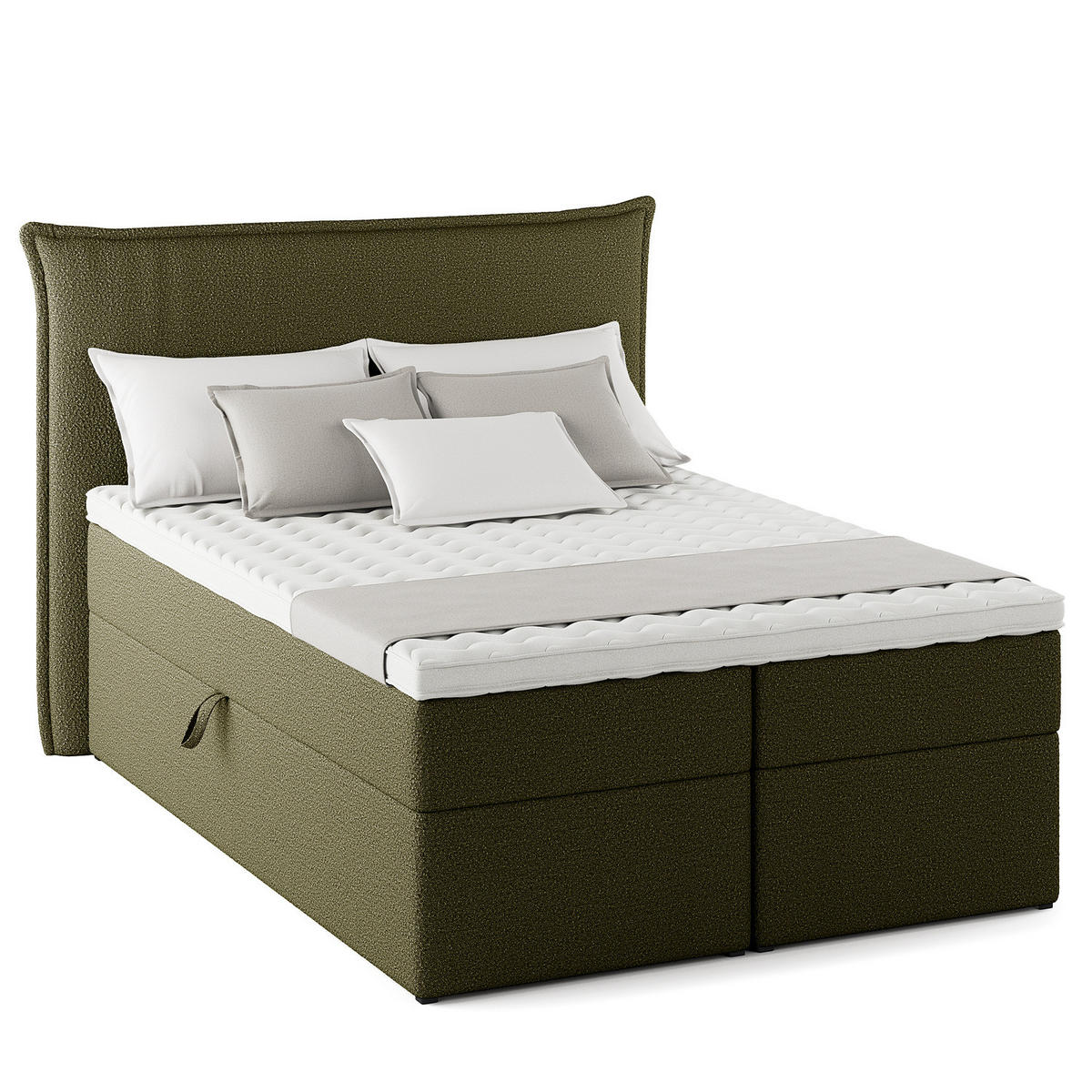 BOXBETT mit Stauraum - Bouclé - Olivgrün, Holzwerkstoff/Textil (140/200cm) - home24