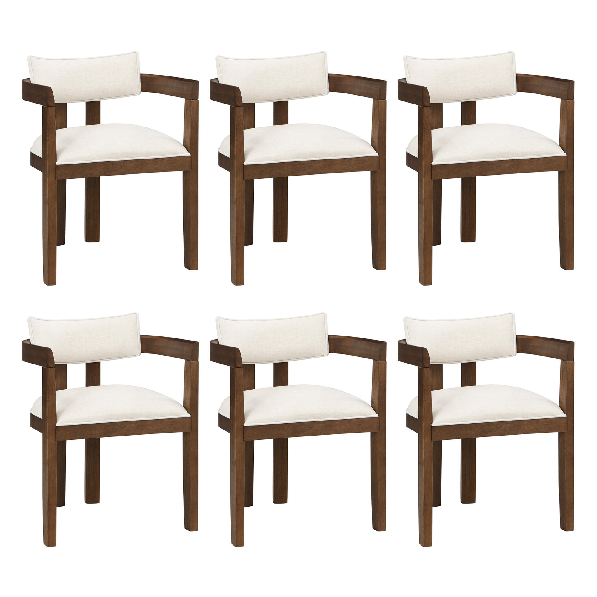 ARMLEHNSTUHL-SET DE-35822 6 Stück mit Leinenbezug Walnuss - Walnussfarben, Holz (60.5/78.5/57.5cm) - ComfortXL