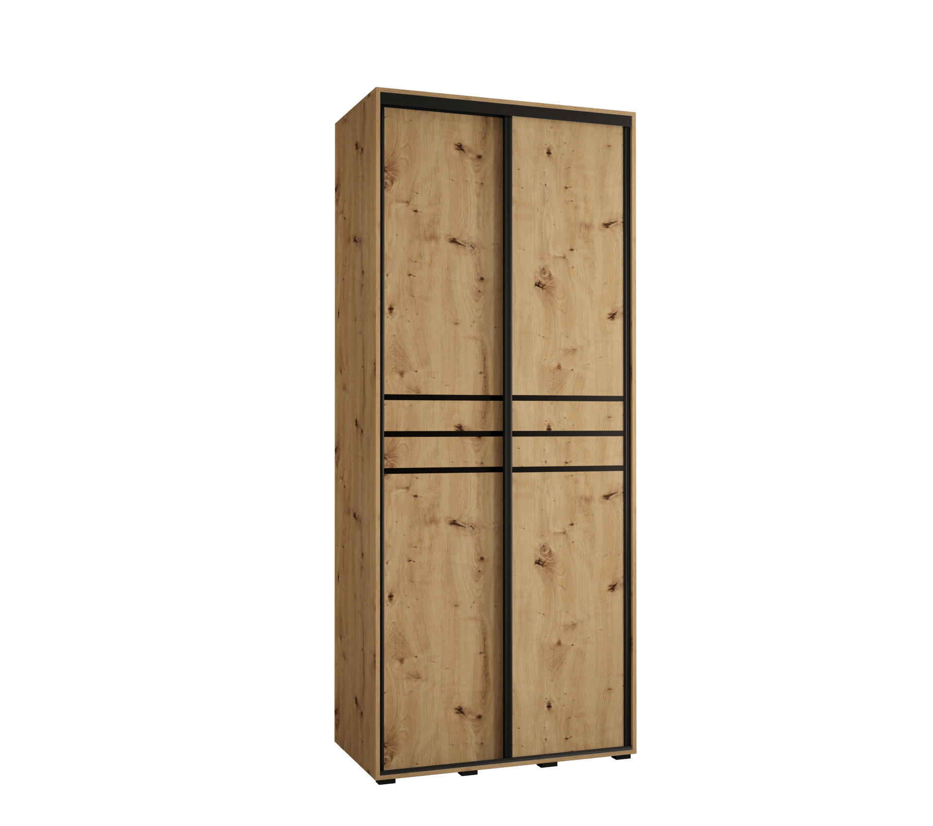 Abiks Möbel Schwebetürenschrank Eiche Artisan, Eiche Artisan, Schwarz 120x235x60 cm