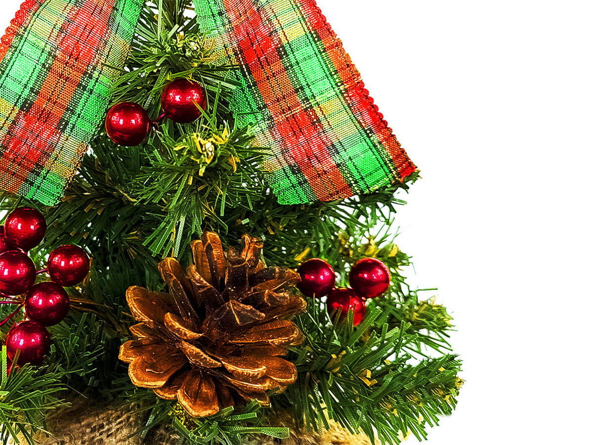 WEIHNACHTSBAUM künstlicher 25 cm, TINY 8, mit 27-teiligem Weihnachtsbaumschmuck, inkl. Metallständer und Aufbewahrungsbox - Rot/Braun, Kunststoff/Stein (18/25cm) - LAALU