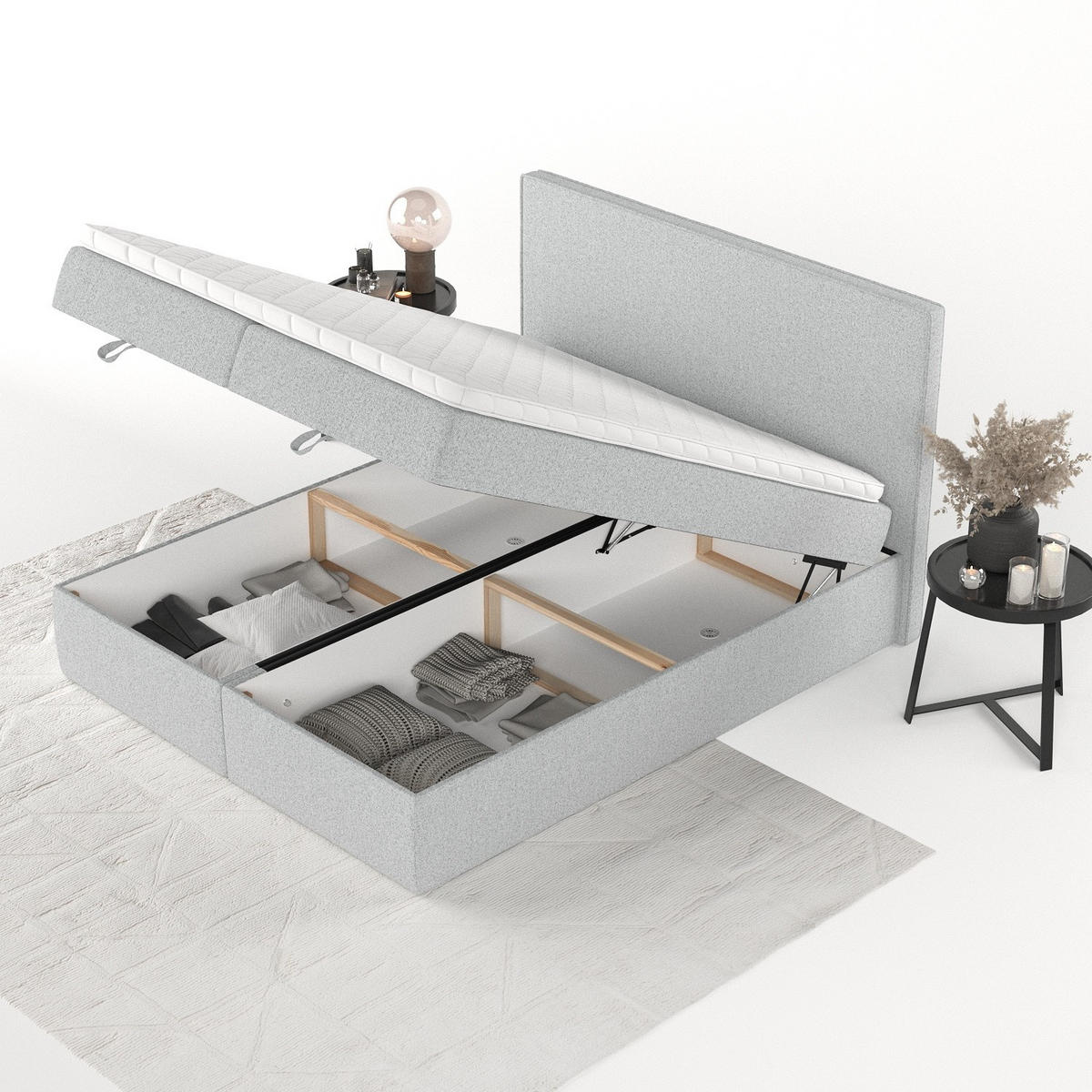 BOXBETT Velma 180/200 cm Hellgrau im Riva Stoff - Hellgrau/Schwarz, Holz/Holzwerkstoff (180/200cm) - AltaBeds