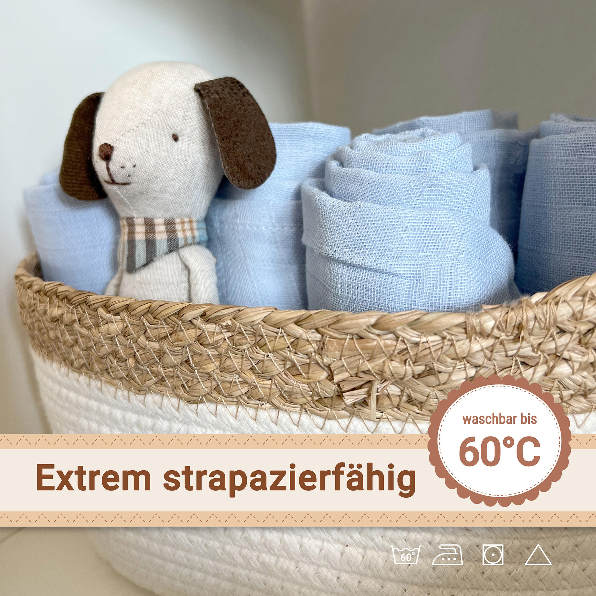 Thumbnail - Zollner Spucktücher,, Hellblau, Textil, 70x70 cm, Oeko-Tex® Standard 100, Pflegen, Babypflege