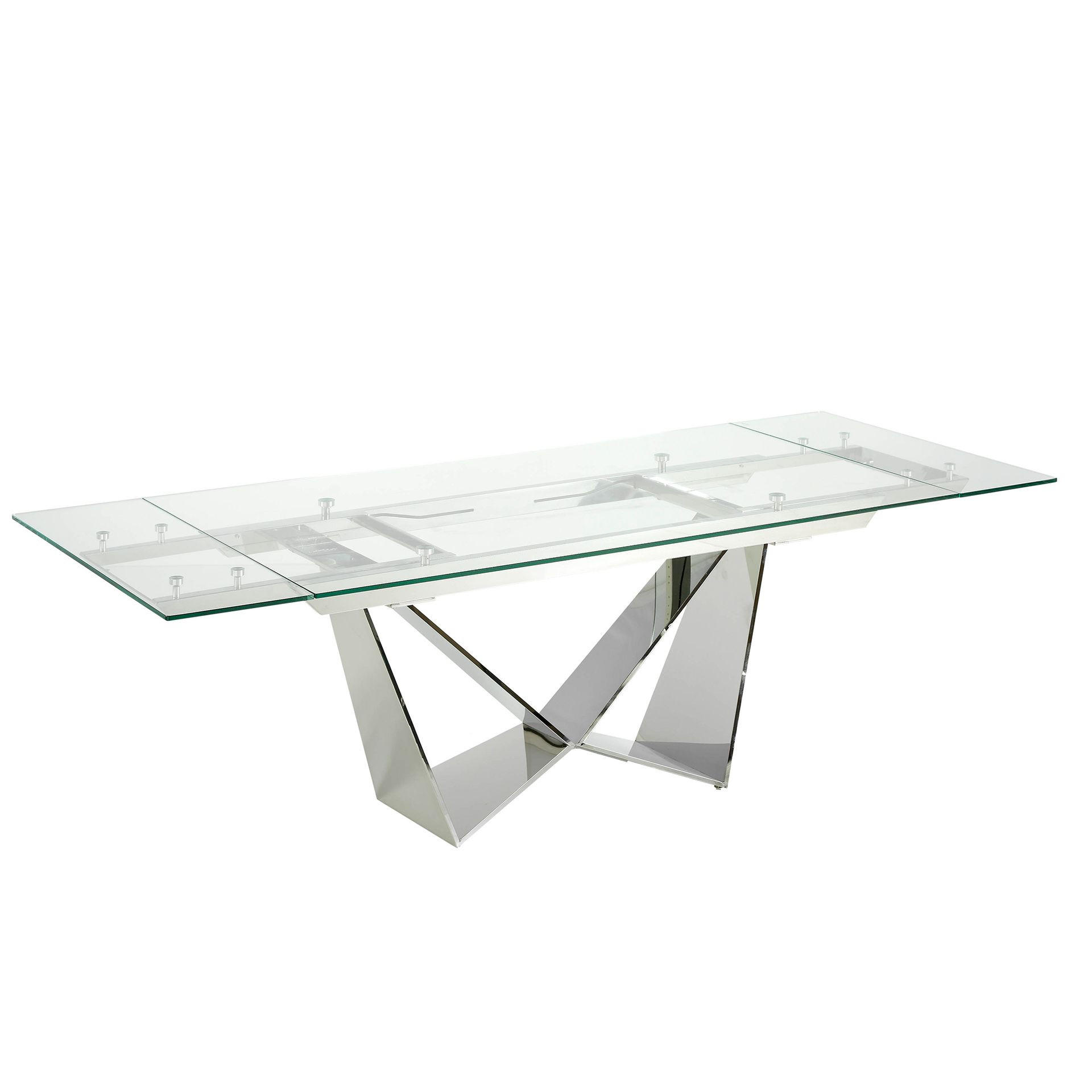 ESSTISCH Ausziehbarer Esstisch Rechteckig gehärtetes Glas aus verchromter Stahl 160/90/75 cm - Edelstahlfarben/Transparent, Metall (90/160/75cm) - ANGEL CERDA