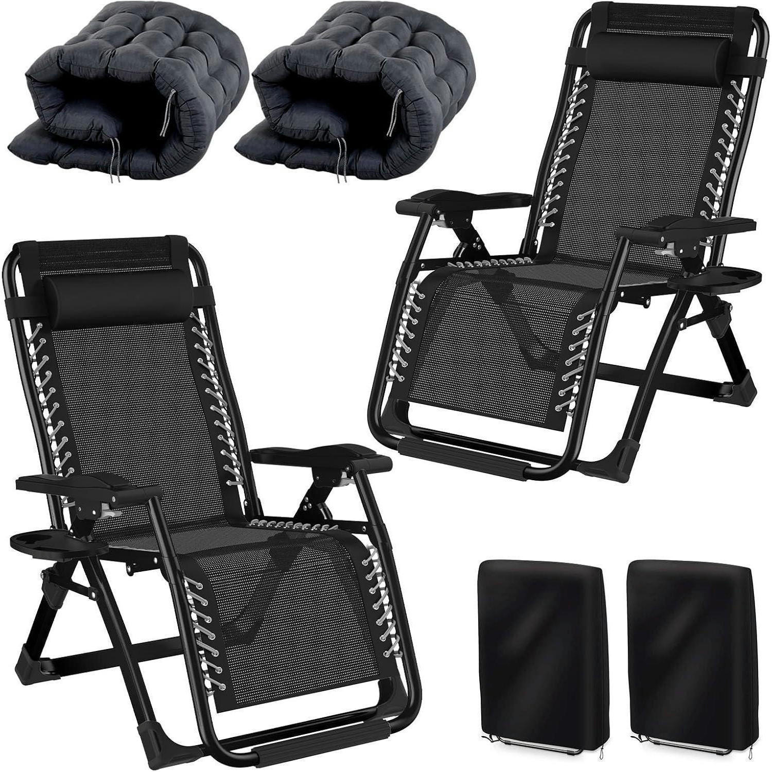 SONNENLIEGE 2er Set 77 cm Schwarz mit Kissen - Schwarz, Textil (77/113/172cm)