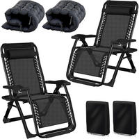 SONNENLIEGE 2er Set 77 cm Schwarz mit Kissen - Schwarz, Textil (77/113/172cm)