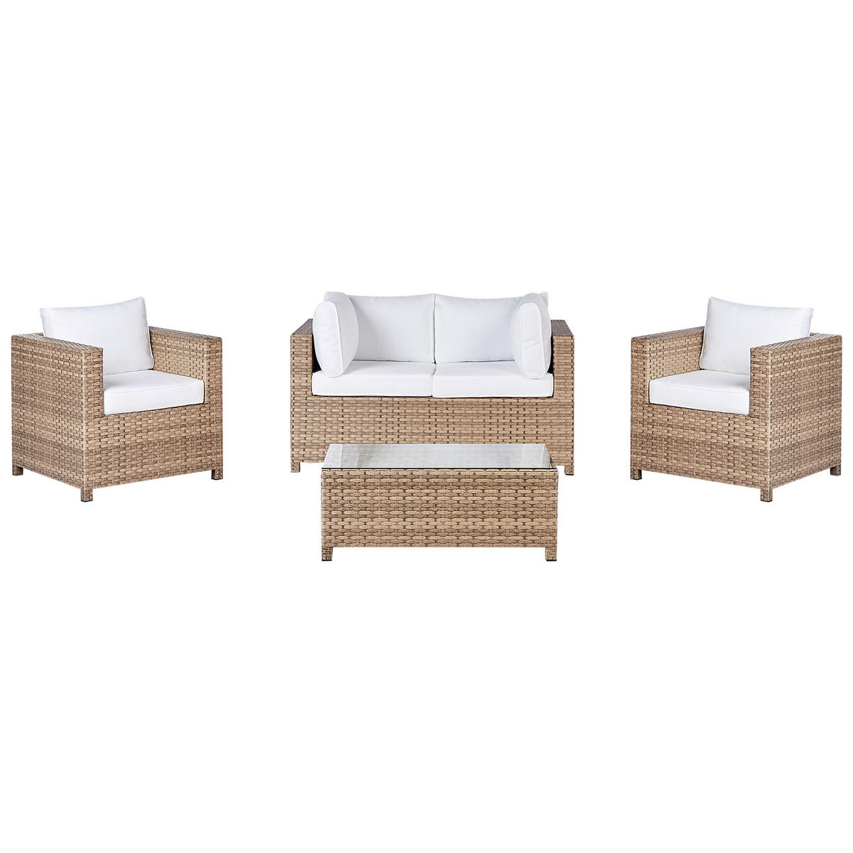 4-SITZER LOUNGE SET PE Rattan Cremeweiß Milano - Beige/Weiß, Kunststoff (75/75/140cm) - Beliani