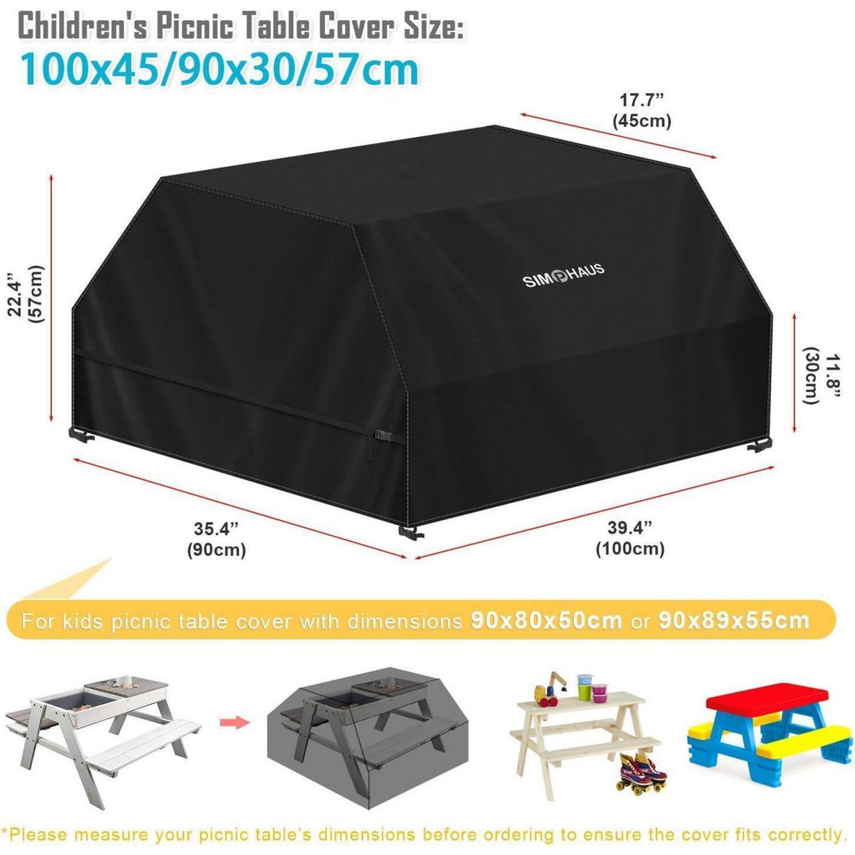 ABDECKHAUBE Kinder Picknicktisch 100/90/57 cm Schwarz - Schwarz, Kunststoff (1/1/1cm)