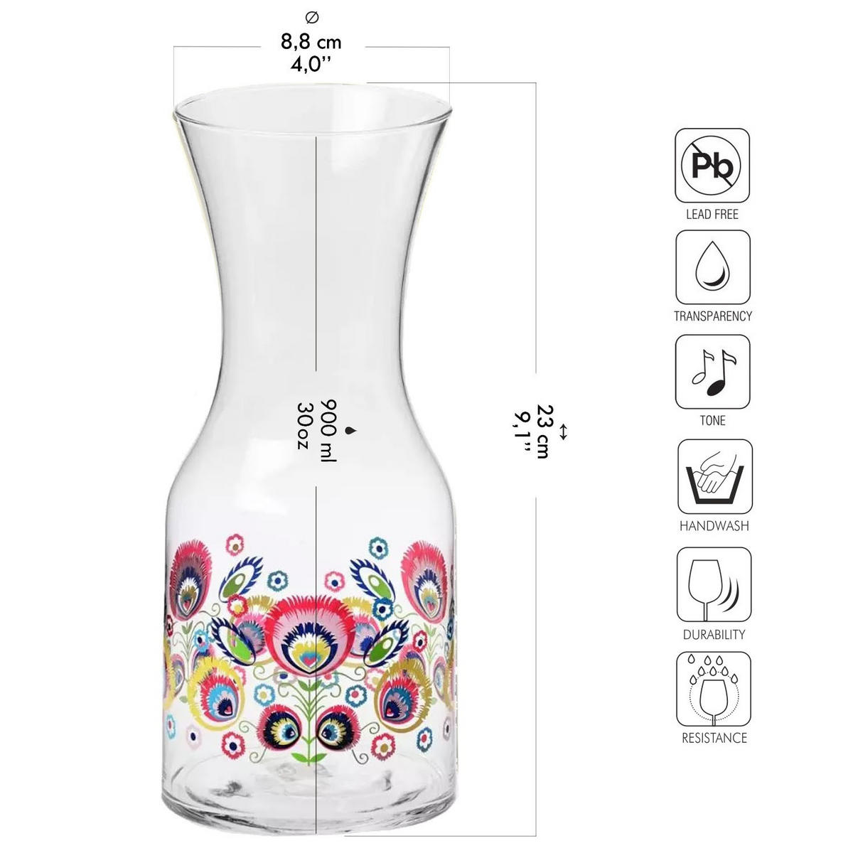 WASSERKARAFFE, 1 Stk., 900 ml - Multicolor, Glas (0.9L) - Krosno Glass