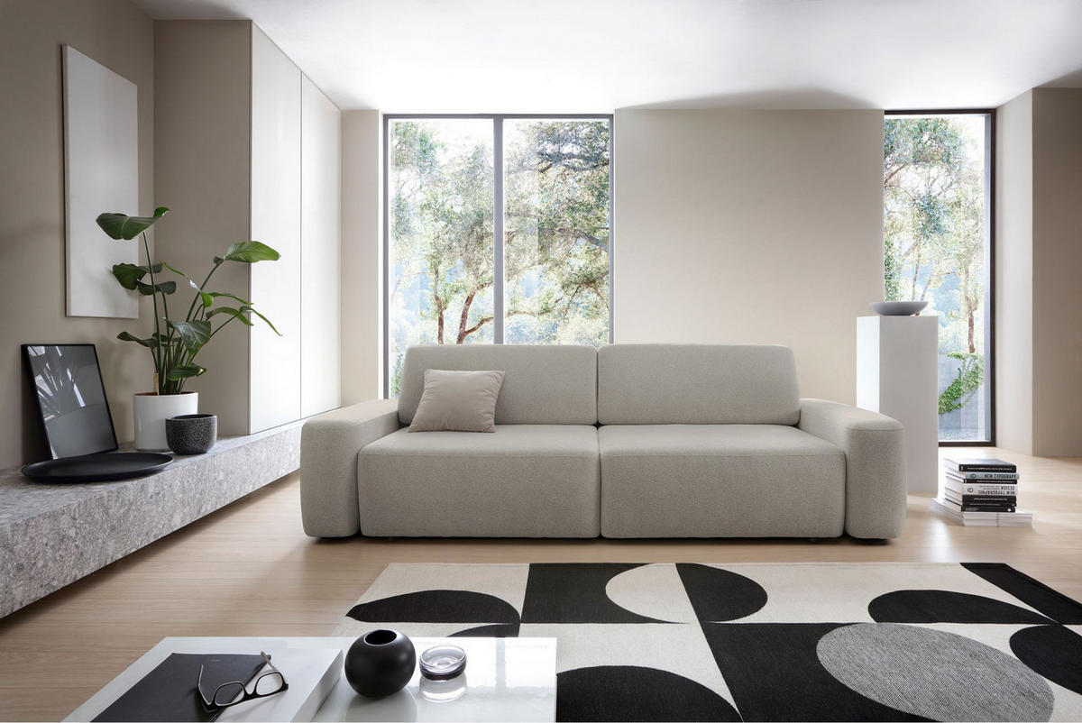 3-SITZER SOFA Baleo Greige Chenille-Bezug - Taupe/Schwarz, Kunststoff/Textil (257/82/105cm) - Selsey