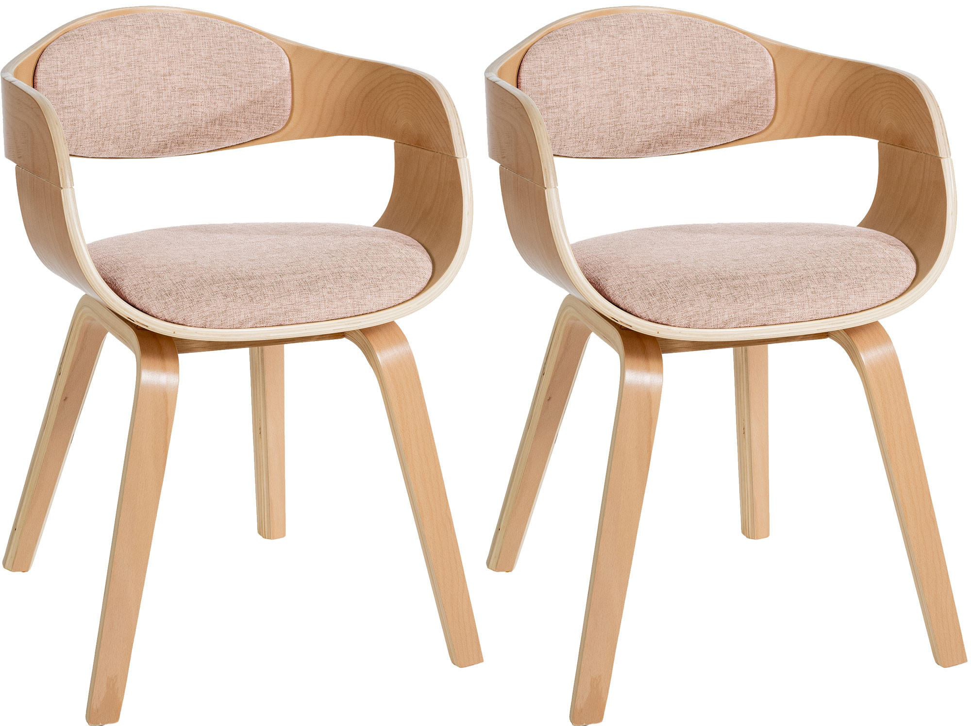 ARMLEHNENSTUHL 2er Set Stoff Natura/Creme - Eukalyptusholzfarben/Creme, Holz/Textil (49/73/46cm) - CLP
