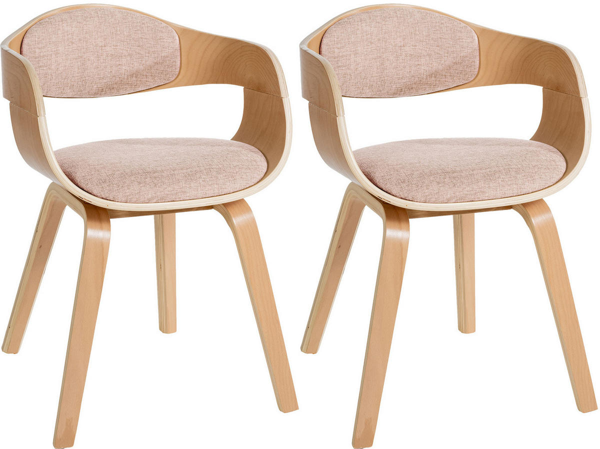 ARMLEHNENSTUHL 2er Set Stoff Natura/Creme - Eukalyptusholzfarben/Creme, Holz/Textil (49/73/46cm) - CLP