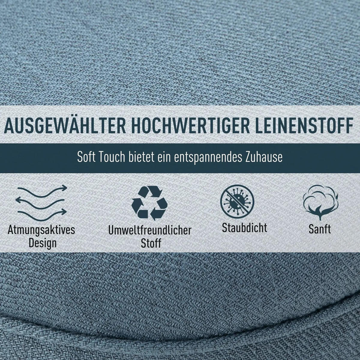 SESSEL Leinen mit Rückenkissen, Massivholzbeinen 52,5/69/77 cm Blau - Blau, Textil (69/77/52.5cm) - Redom
