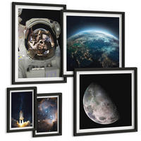 BILDER SET 5er Set - 50x50 cm & 20x30 cm & 40x60 cm Schwarzer Rahmen - Weltraum Erde Rakete Galaxie - Schwarz, Kunststoff (40/60cm) - TULUP