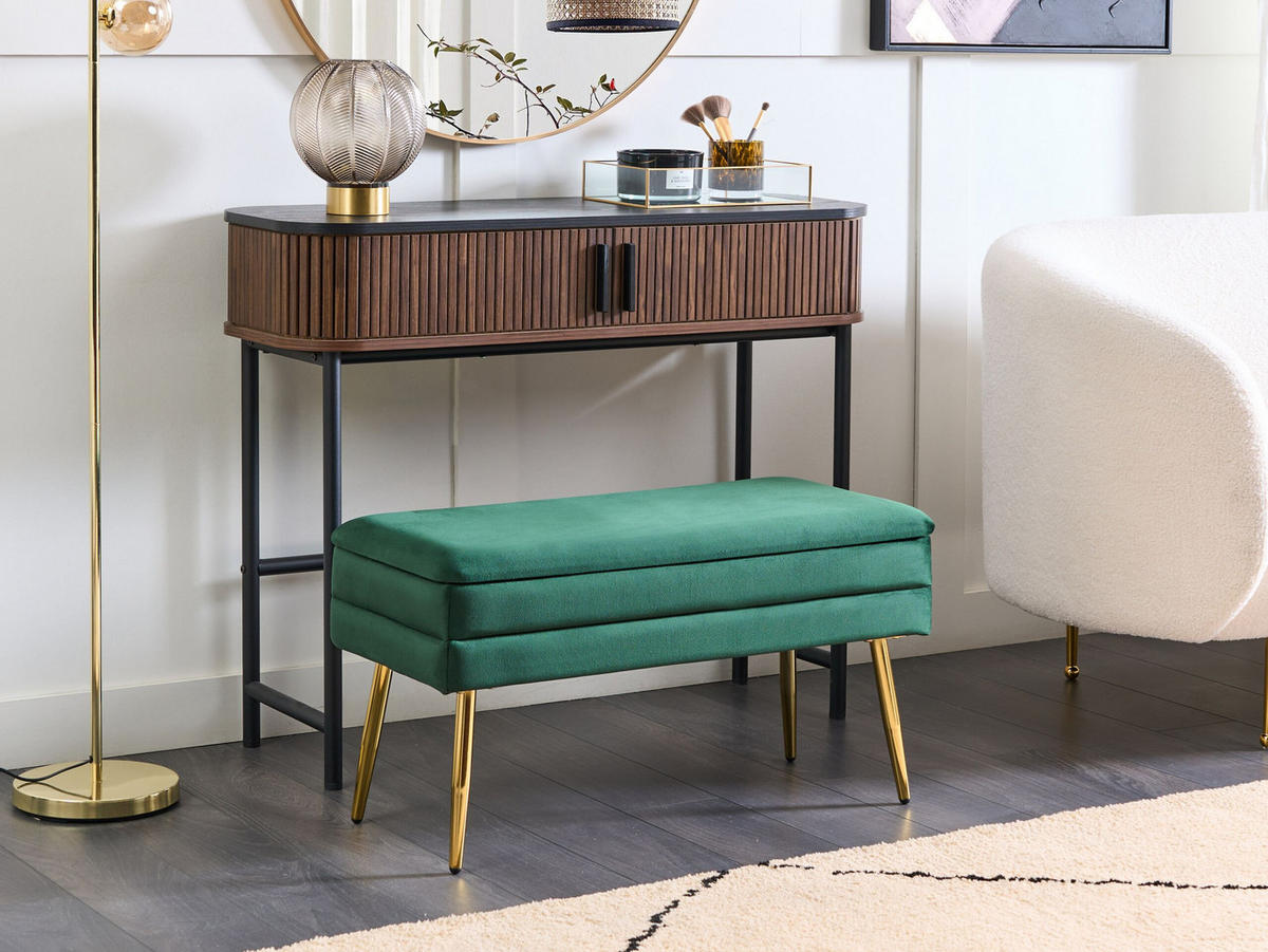 TRUHENBANK Dunkelgrün Durham - Dunkelgrün/Goldfarben, Textil (79/43/37cm) - Beliani