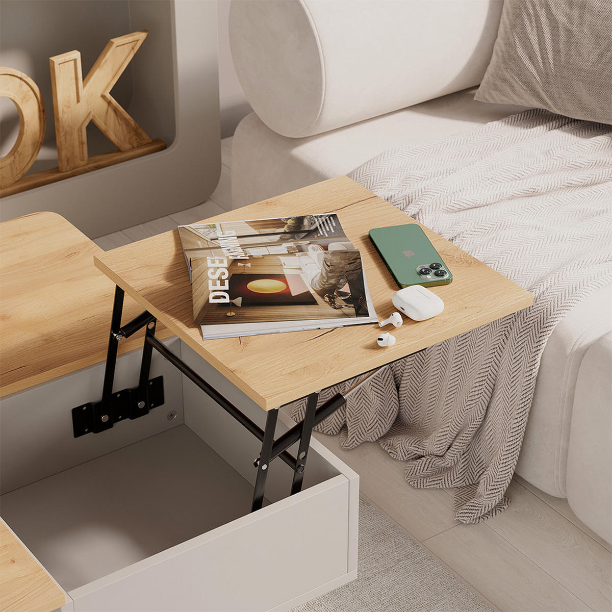 COUCHTISCH Movira Beige 80 x 45 cm mit Staufächern - Honigeiche/Beige, Holzwerkstoff (45/80/80cm) - Vicco