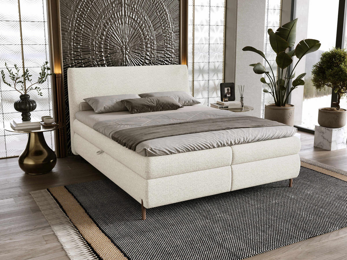PAT CU LADĂ DE DEPOZITARE Evia - H3 - maro/crem, material textil/compozit lemnos (140/200cm) - MIRJAN24