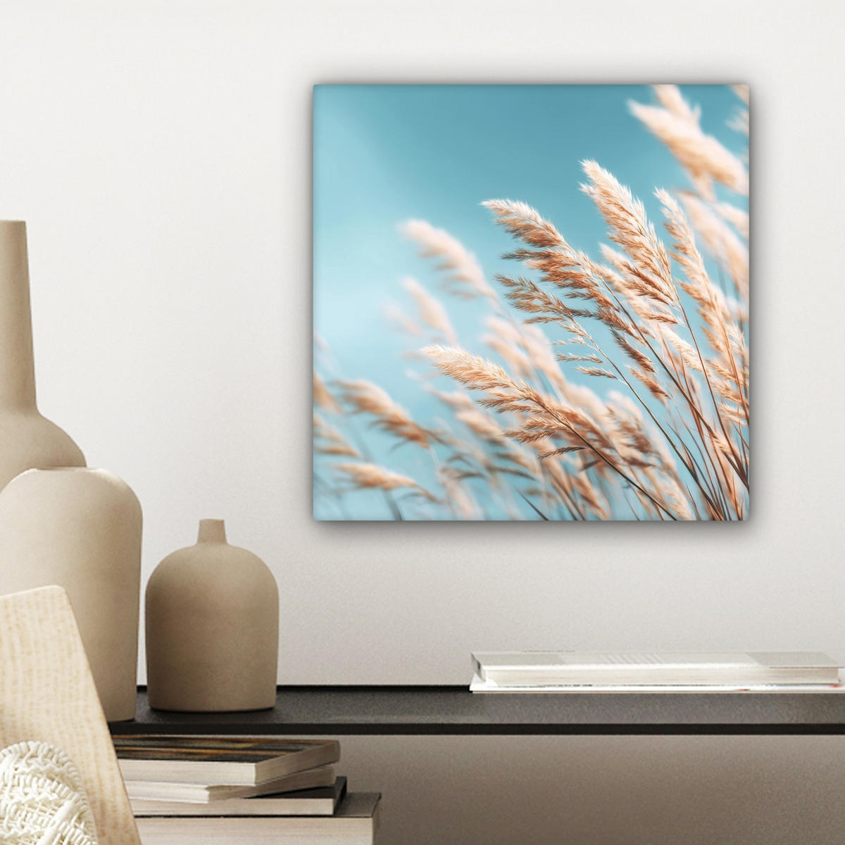 LEINWANDBILD Ziergras - Wind - Hellbraun Deko Wohnzimmer 20x20 cm - Hellblau, Textil (20/20cm) - MuchoWow