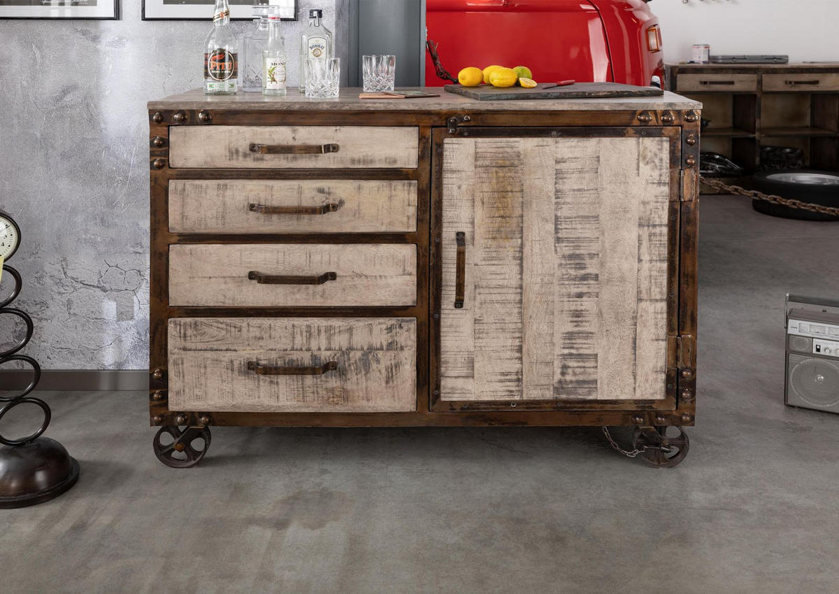 SIDEBOARD Mango 120x46x92 braun lackiert HEAVY INDUSTRY #225 - Braun, Holz (120/92/46cm) - Massivmoebel24