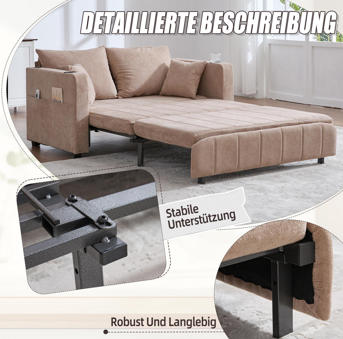 SCHLAFSOFA aus Chenille 139x83x58 cm in Beige mit Schlaffunktion - Beige, Textil (139/58/83cm) - Modfu