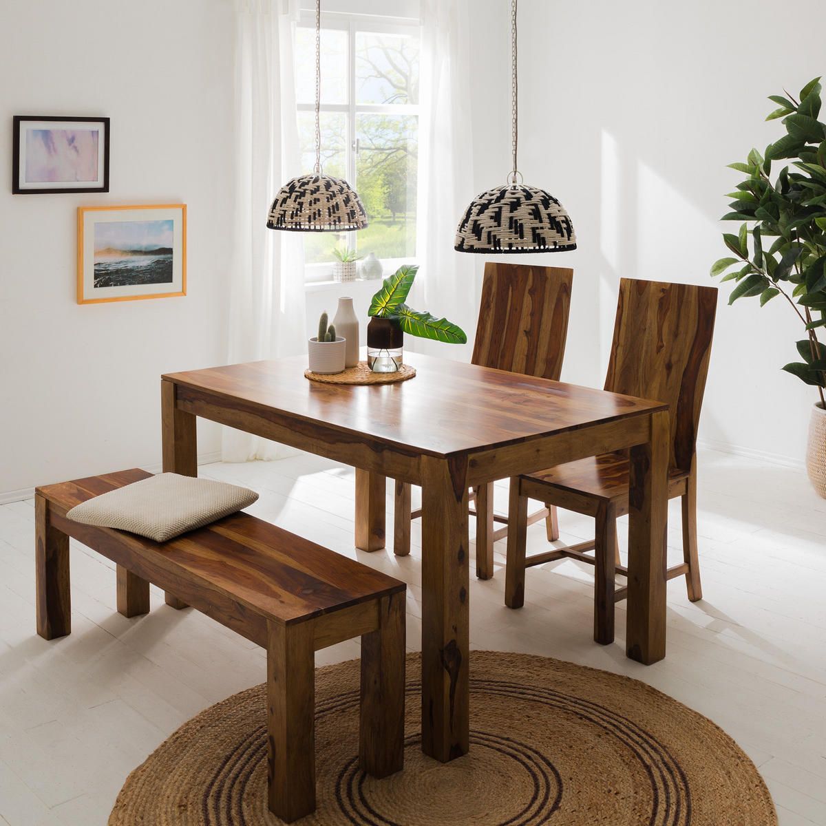 ESSTISCH - Sheesham massiv - Sheeshamfarben, Holz (90/140/76cm) - home24