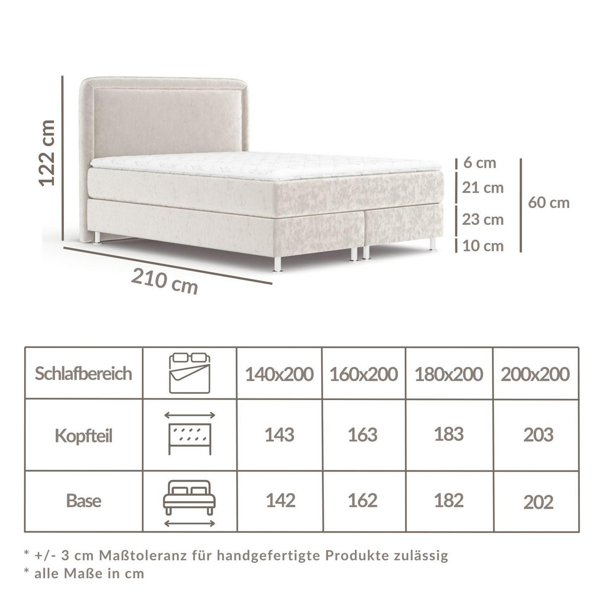 BOXBETT Salvi Ecru 140/200 cm mit Matratze und Topper - Ecru/Silberfarben, Holz/Holzwerkstoff (140/200cm) - Maison de Reve