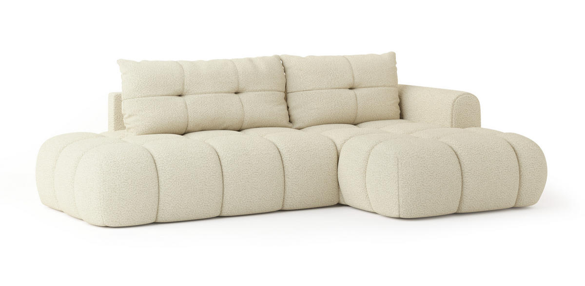 ROHOVÁ SEDAČKA FLUMA krémová - černá/krémová, dřevo/textil (274/158cm) - MASSENO