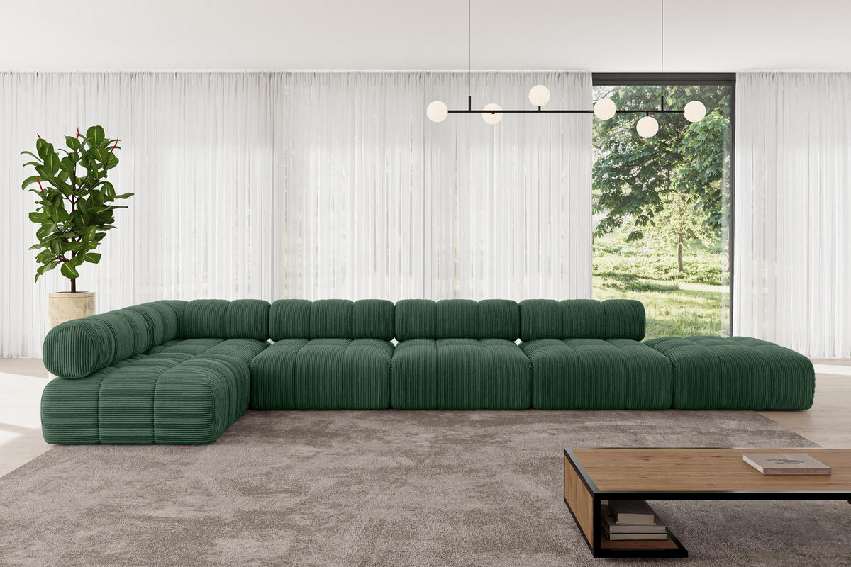 ECKSOFA modulares Sofa Favio-L3 - 475x190x70 cm Grün Cord - Grün, Holzwerkstoff/Textil (475/190cm) - ALTDECOR