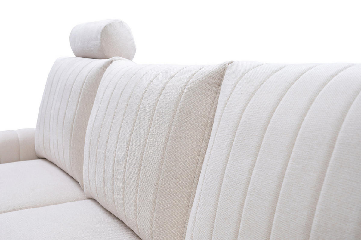 ECKSOFA VERONA L-S Creme Geflochtener Stoff mit Schlaffunktion - Creme, Holz (251/164cm) - MASSENO