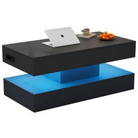 COUCHTISCH höhenverstellbar, Spanplatte schwarz, mit LED-App-Steuerung & Stauraum, 100/50/42 cm,schwarz - Schwarz, Holzwerkstoff (50/100/42cm) - Redom