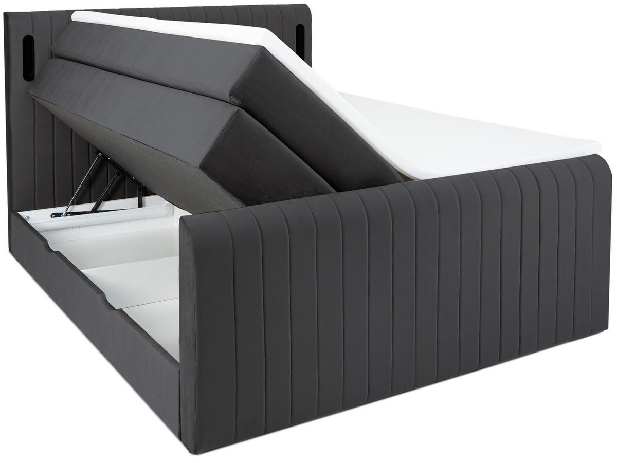 BOXSPRINGBETT FLY anthrazit 200/200 cm H2/H3 Samt - Anthrazit, Textil (200/200cm) - wonello