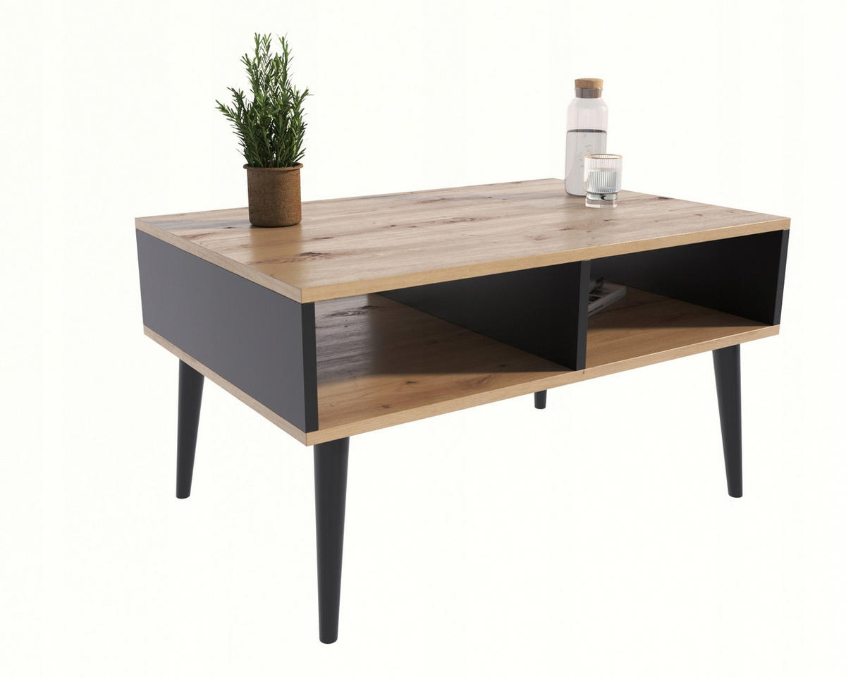 COUCHTISCH Isla Artisan Eiche-Schwarz-Schwarz 100/50/46 cm - Schwarz/Eiche Artisan, Holzwerkstoff (50/100/46cm) - Matkam Möbel