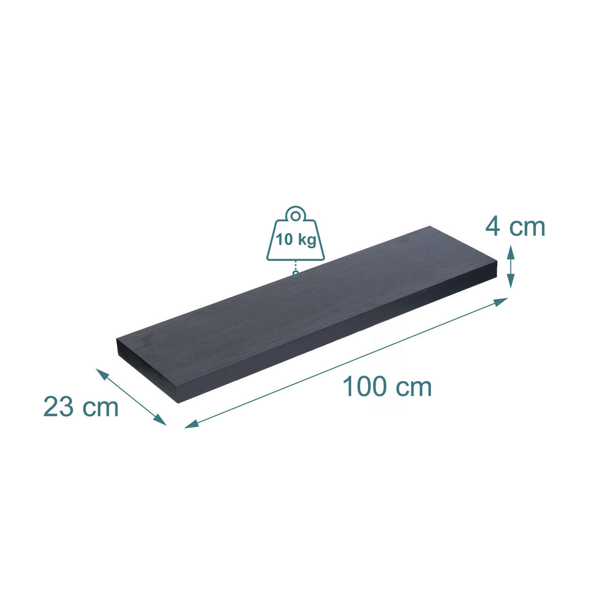 3XPOLICA - čierna, kov/kompozitné drevo (1000/4/23cm) - Relaxdays