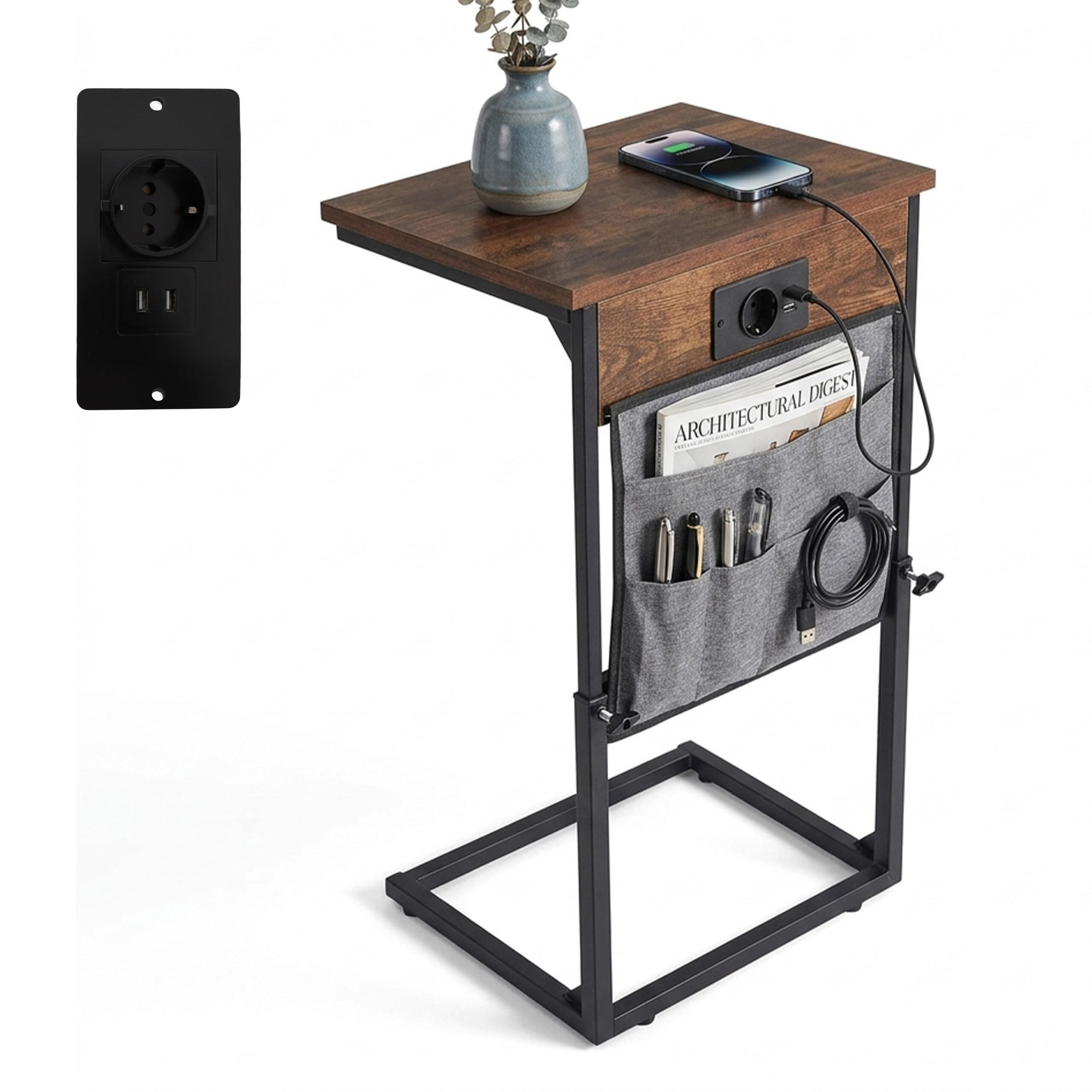 ODKLÁDACÍ stůl - hnědá, kov/kompozitní dřevo (30.5/40.5/84cm) - Relaxdays