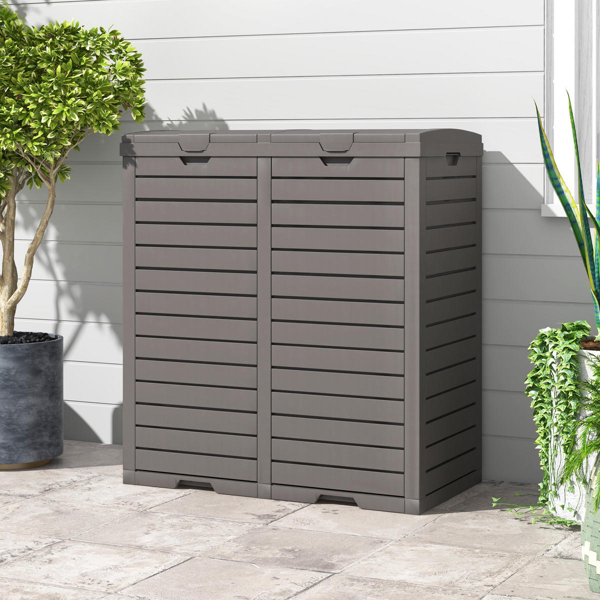MÜLLEIMER 235 L mit Doppeldeckel braun - Braun, Kunststoff (77/86/40cm) - COSTWAY