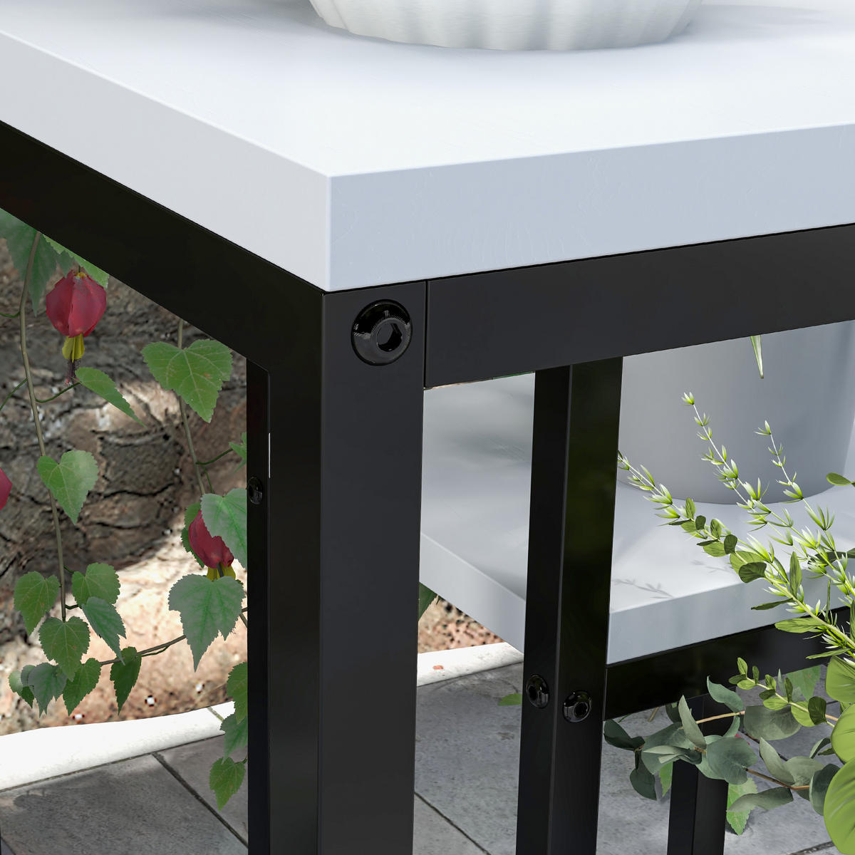 PFLANZENSTÄNDER, Tannenholz, Stahl, Schwarz+Weiß - Multicolor, Metall (34/70/34cm) - Outsunny