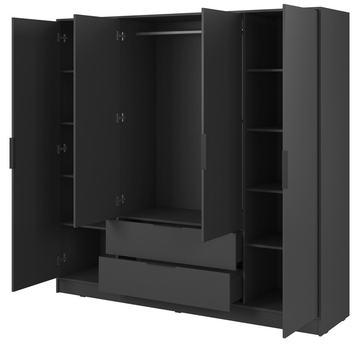 KLEIDERSCHRANK 206 cm Kalma, 4 Türen, 2 Schubladen, Graphite - Graphitfarben, Holz (206/200/51cm) - Emporius
