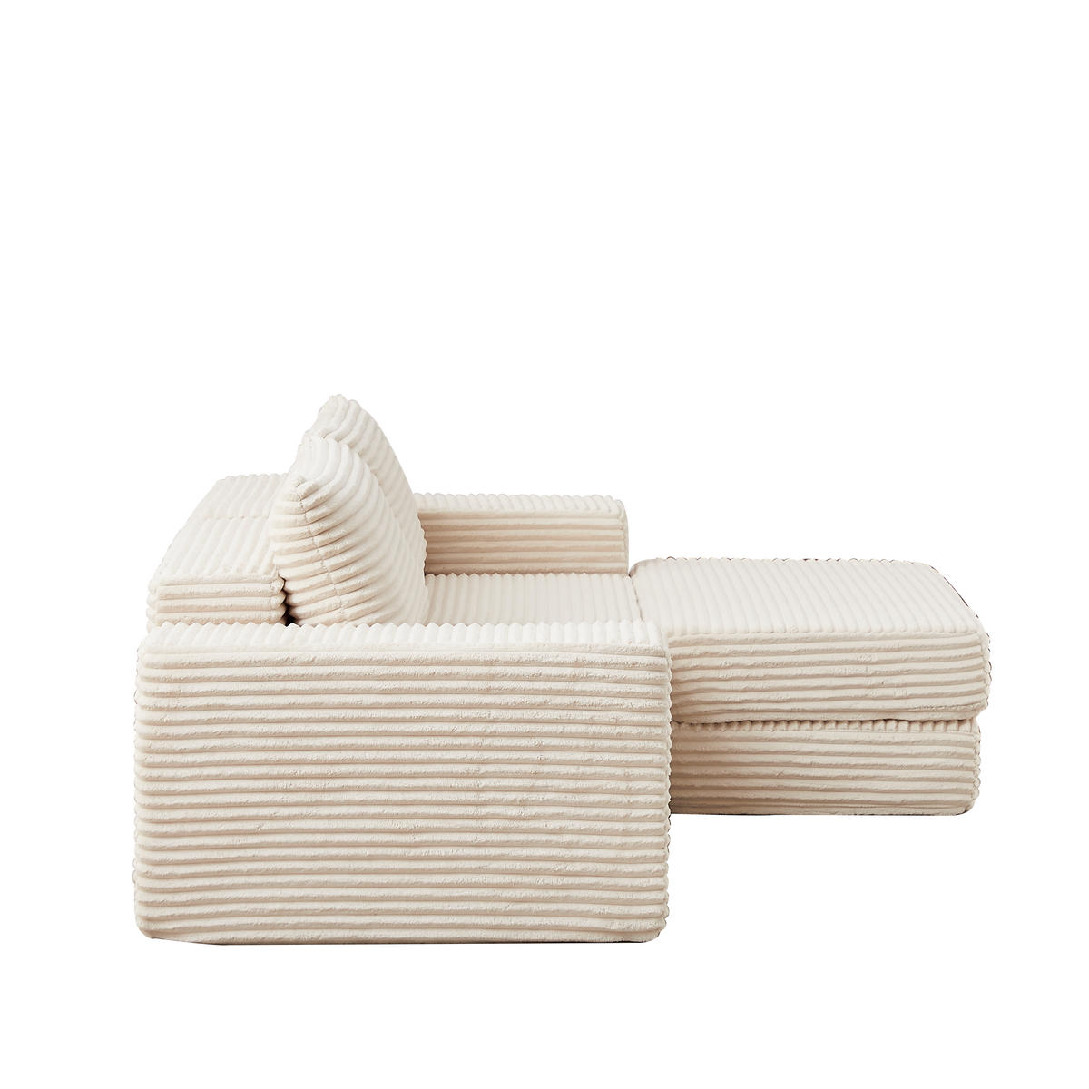 SCHLAFSOFA 2-in-1 aus Cord mit Hocker und 2 Kissen - Beige, Textil (194/74/169.5cm)