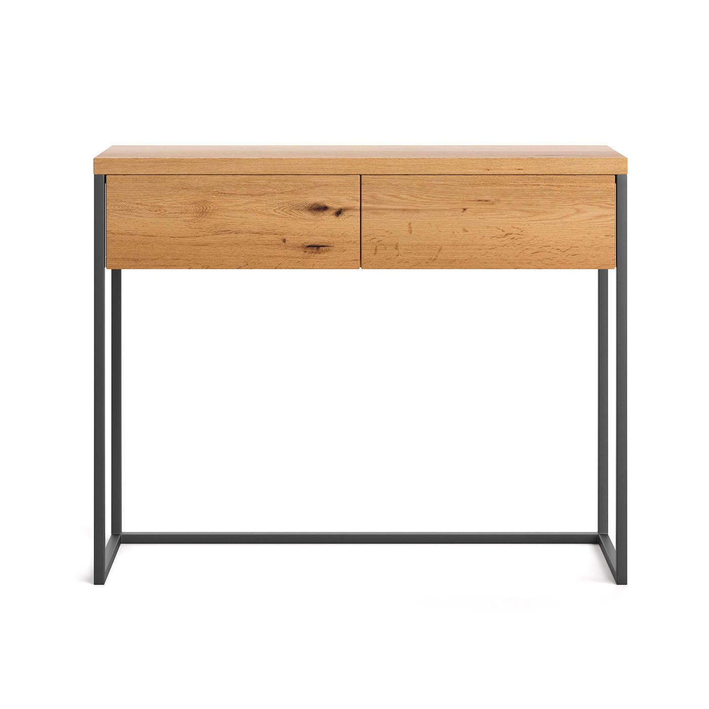 KONSOLENTISCH Avann aus massivem Eichenholz 80 cm - Eichefarben/Schwarz, Holz/Metall (80/35/80cm) - Danzz